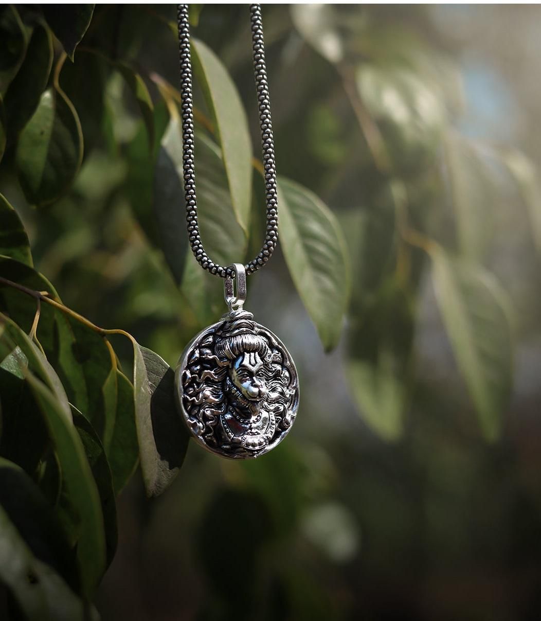 HANUMAN JI PENDANT OXIDISED SILVER CHAIN