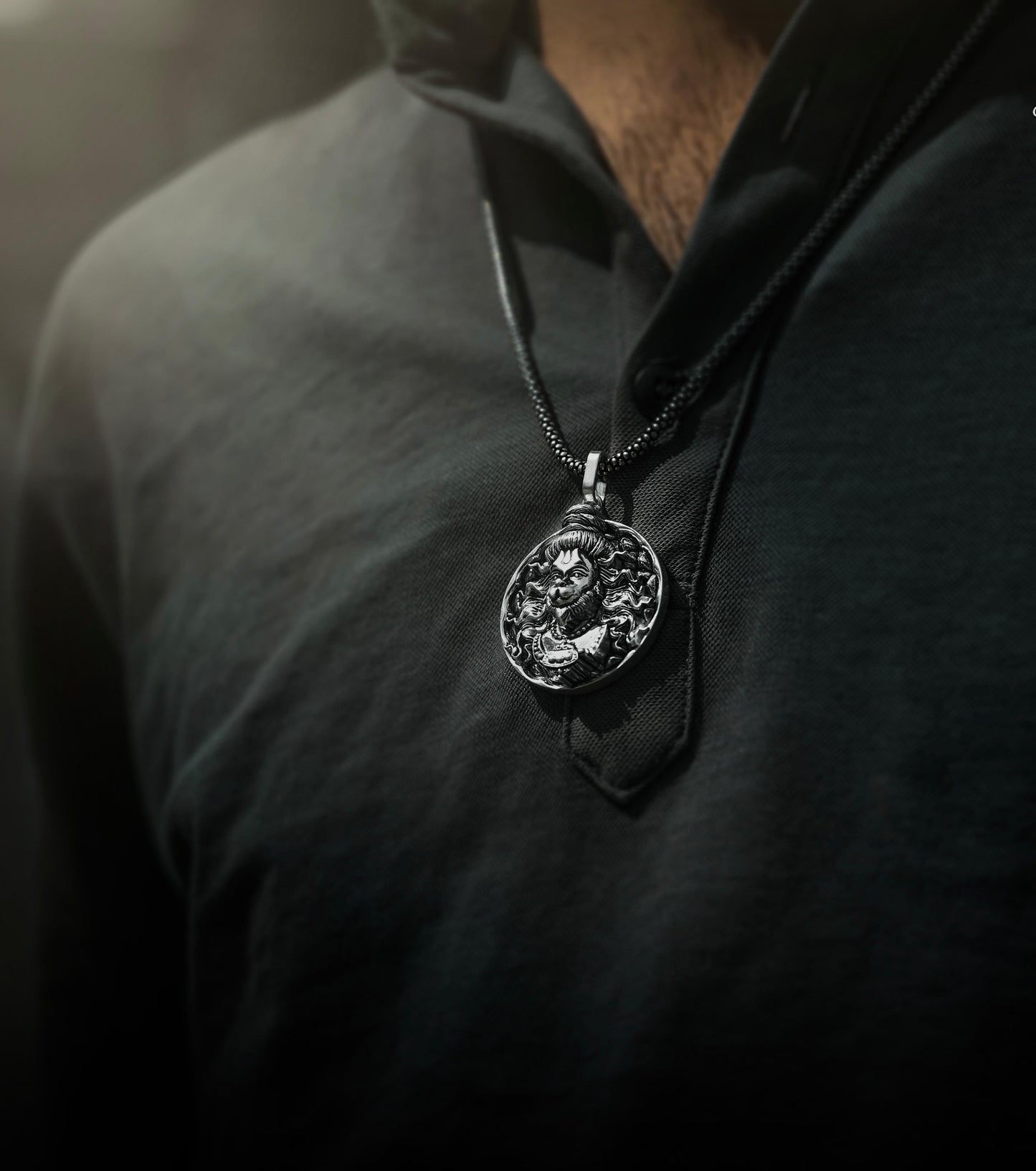 HANUMAN JI PENDANT OXIDISED SILVER CHAIN