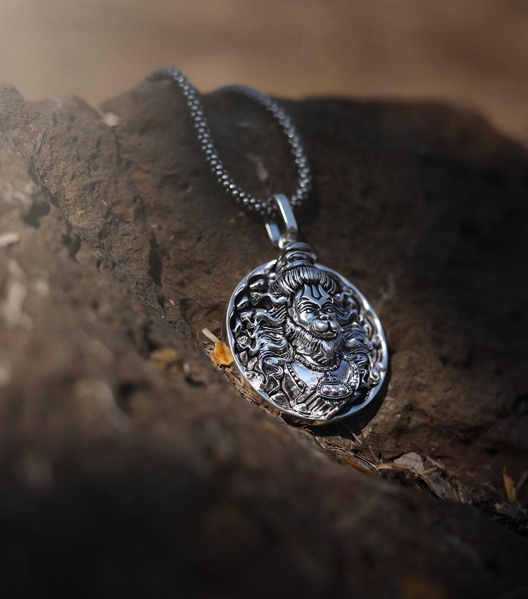 HANUMAN JI PENDANT OXIDISED SILVER CHAIN